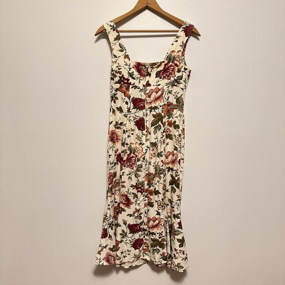 Vtg 90s Rabbit Jr Trumpet Midi Dress Floral Romantic Coquette Wedding Party Date - Picture 9 of 11